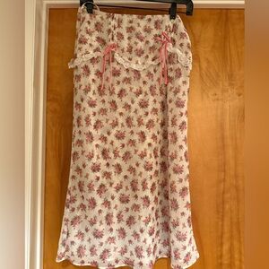 For Love And Lemons Floral Midi Skirt - Pink and White